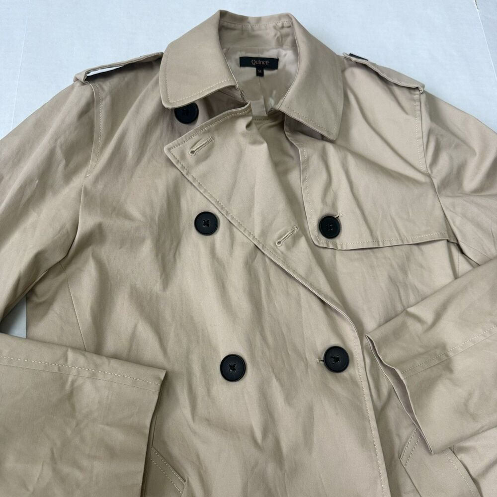 Quince Women Comfort Stretch Short Trench Coat Tan Khaki Outerwear Medium - Picture 5 of 14